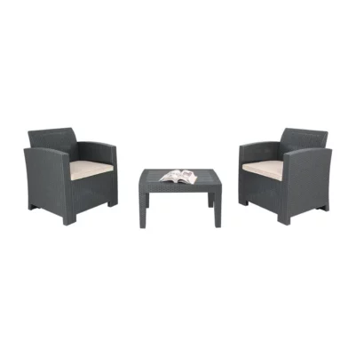 Ensemble fauteuils et table en rotin PP Bolero gris