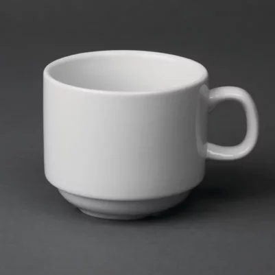 Tasse à thé empilable blanche whiteware Olympia 200ml (Lot de 12)