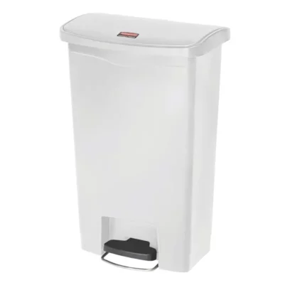 Poubelle à pédale frontale large Slim Jim Step-On Rubbermaid blanche 50L