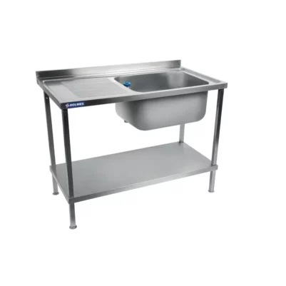 Plonge inox soudée cuve à gauche égouttoir à droite Holmes 1200 mm