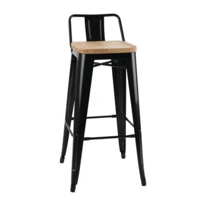 Tabourets bistro hauts avec dossier et assise en bois Bolero noirs (lot de 4)