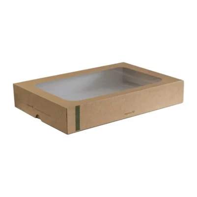 Grandes boîtes compostables avec plateau et couvercle à fenêtre Vegware (Lot de 25)