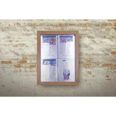 Porte-menu mural à LED blanches en teck Securit 4xA4