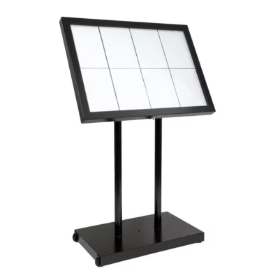 Porte-menu à LED blanches en acier noir Securit 8xA4 avec poteau et socle