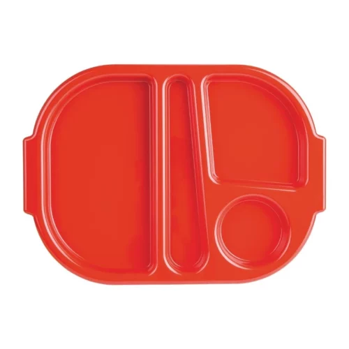 Grands plateaux repas à compartiments en polypropylène Olympia Kristallon rouges 375mm (Box 10)