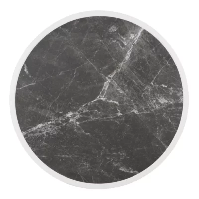 Plateau de table extérieur rond en verre trempé Bolero effet granit foncé bord blanc 580mm
