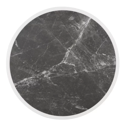 Plateau de table extérieur rond en verre trempé Bolero effet granit foncé bord blanc 580mm