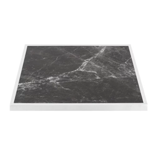 Plateau de table extérieur carré en verre trempé Bolero effet granit foncé bord blanc 700 mm