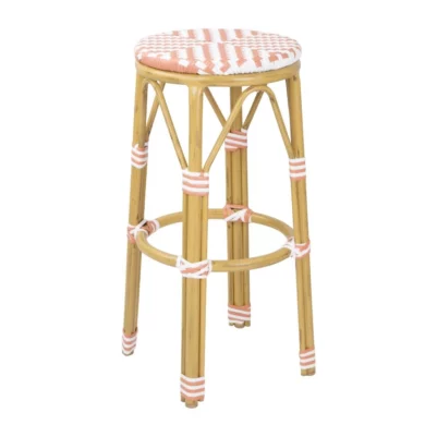 Tabourets de bar en rotin PE style parisien Bolero corail (lot de 2)