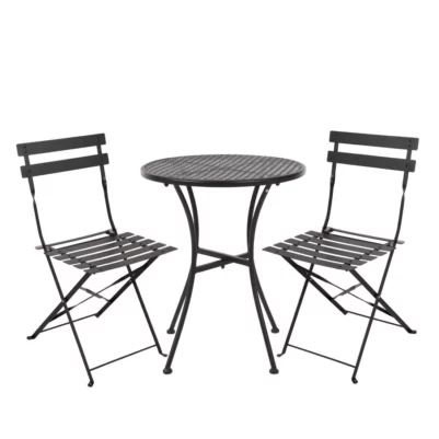 Ensemble table et 2 chaises pliantes d'extérieur en acier noir Bolero