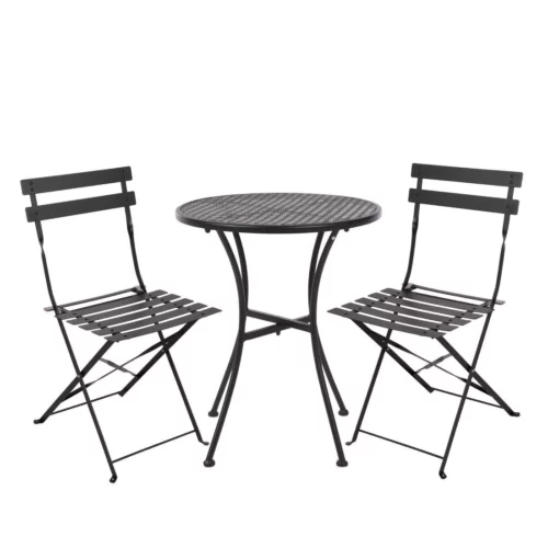 Ensemble table et 2 chaises pliantes d'extérieur en acier noir Bolero