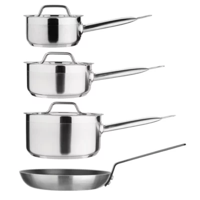 Ensemble 4 pièces casseroles avec couvercles et poêle Nisbets Essentials Cook Like A Pro