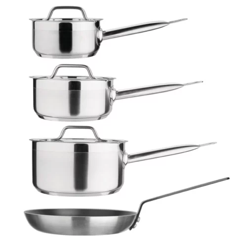 Ensemble 4 pièces casseroles avec couvercles et poêle Nisbets Essentials Cook Like A Pro